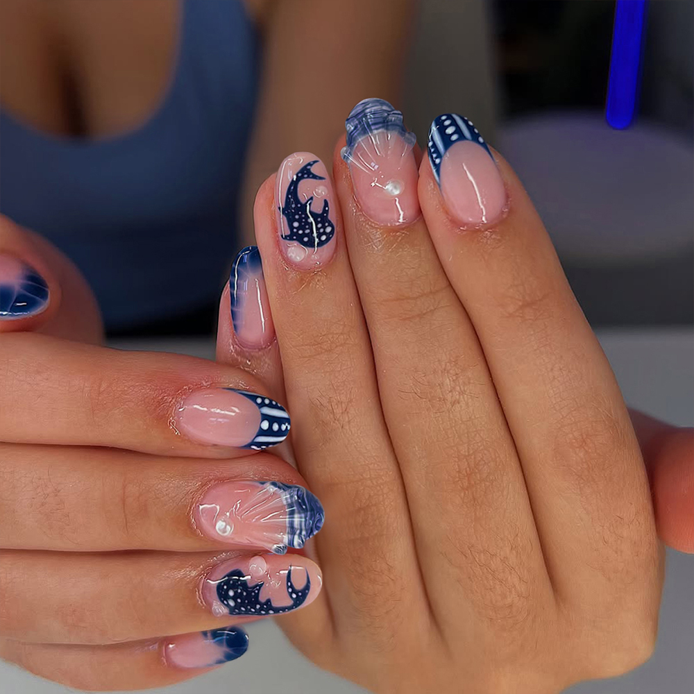 3D Printing Nails - 24pcs Almond 3d gel nails Whale